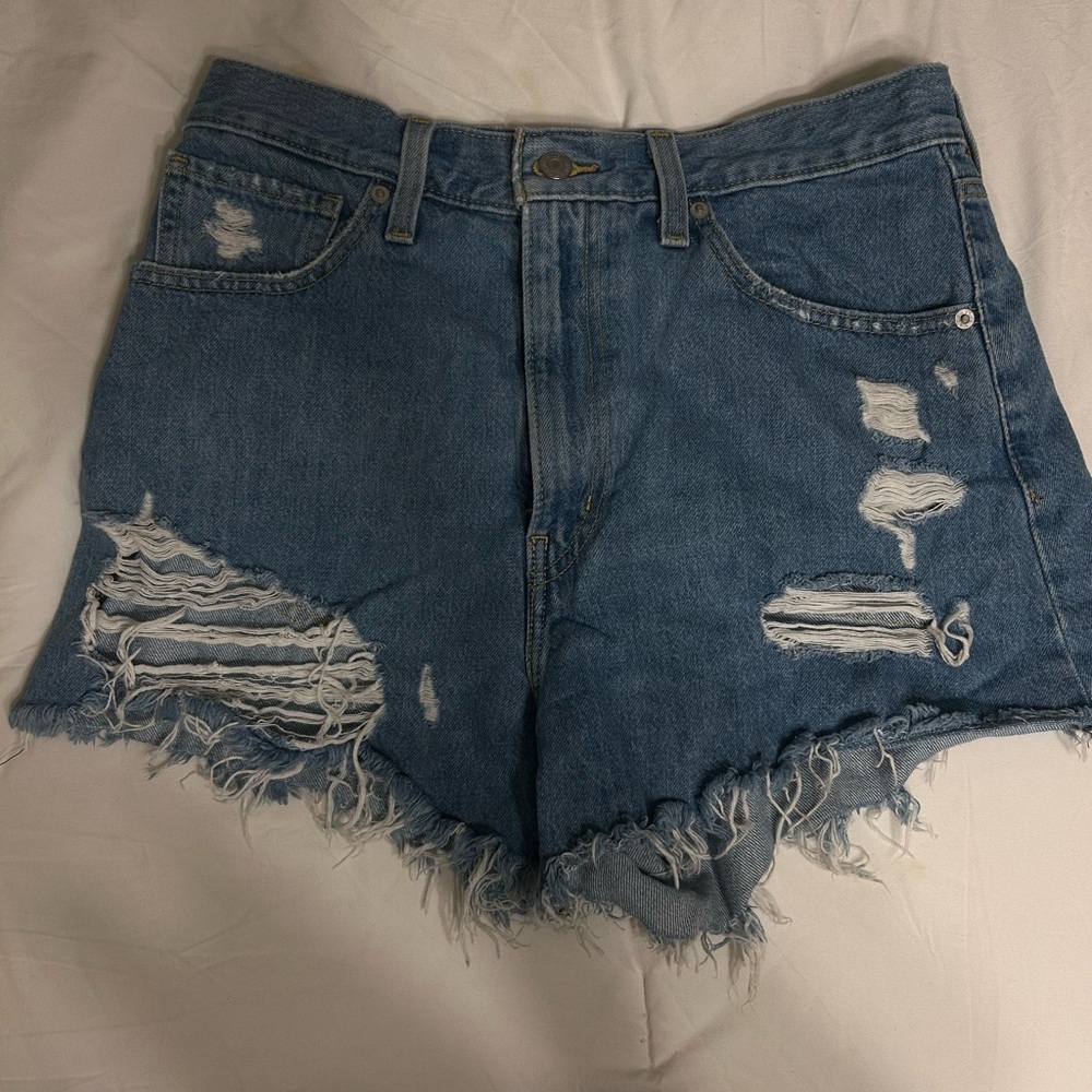 Distressed Blue Denim Shorts